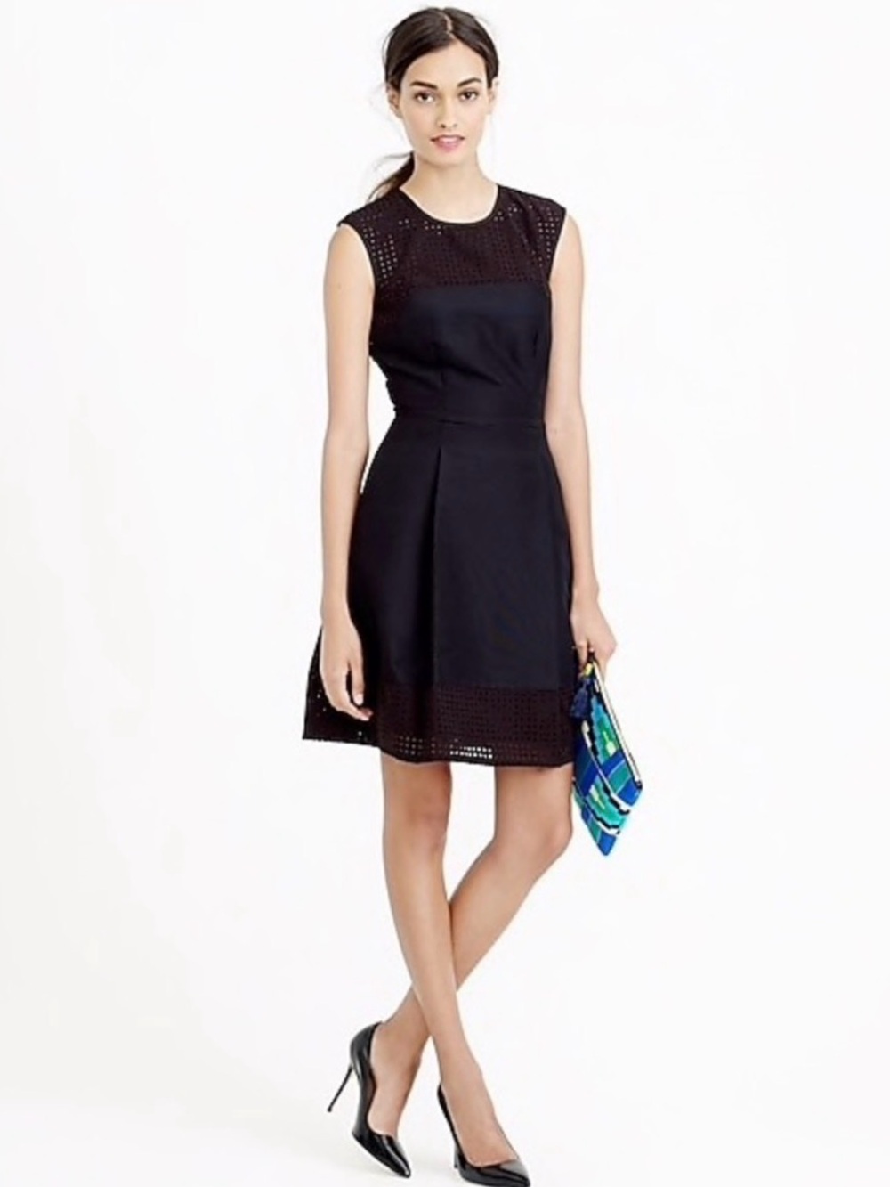 J. Crew Black Laser-Cut Sleeveless Fit & Flare Mini Dress